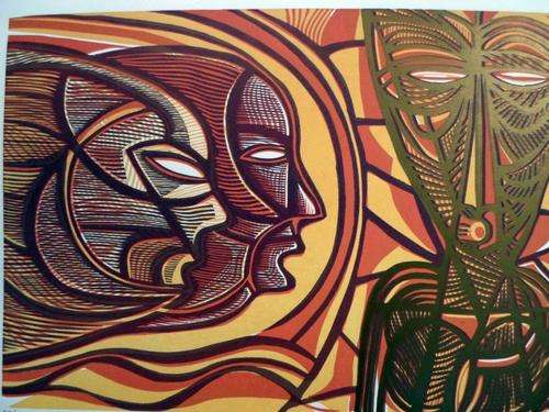 Cecil Skotnes - Woodcut - In awe of the golden mask - A stunning piece!! Bid now!! Low price!